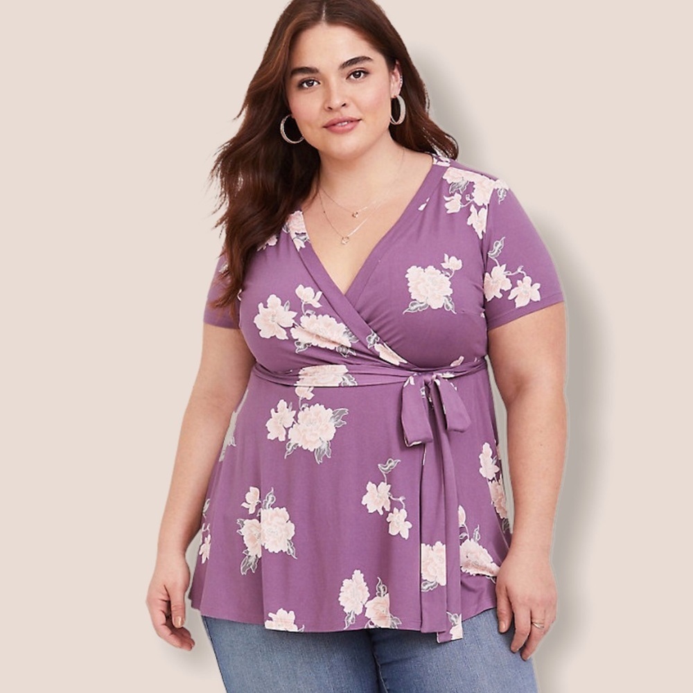 Torrid Dust Purple Floral Babydoll Wrap Top Size 1
